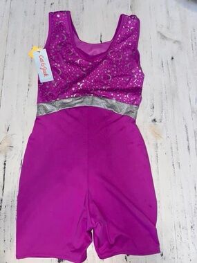 Cat & Jack Magenta Metallic Moon Print Gymnastics Romper 14/16